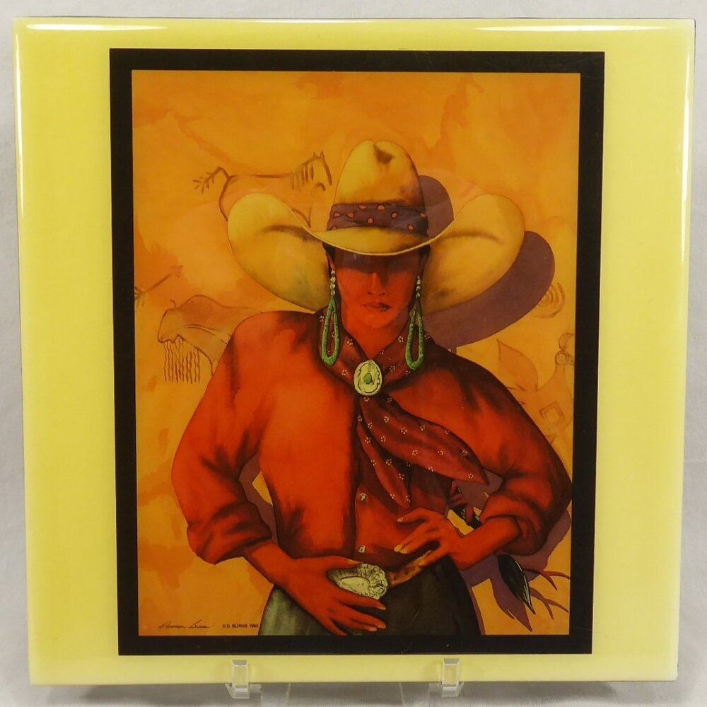 VTG 1993 Doreman Burns All American Cowgirl Southwestern Watercolor 8" Art Tile